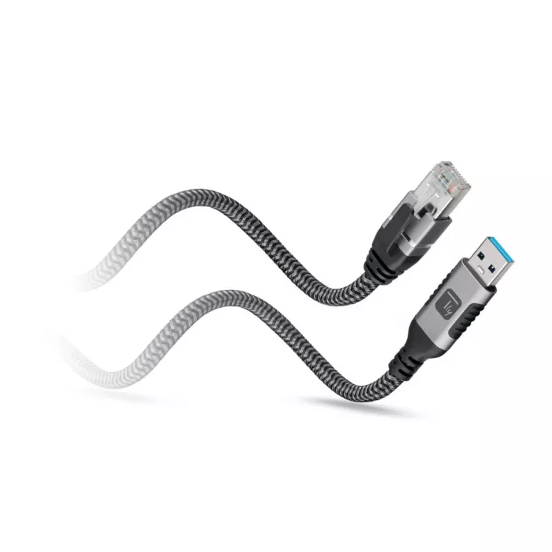 Techly ICOC-U3A-RJ45-030 USB 3.0 Type-A–Gigabit Ethernet -sovitinkaapeli, 3 m, musta/hopea