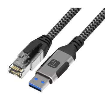 Techly ICOC-U3A-RJ45-050 USB 3.0 Type-A–Gigabit Ethernet -sovitinkaapeli, 5 m, musta/hopea