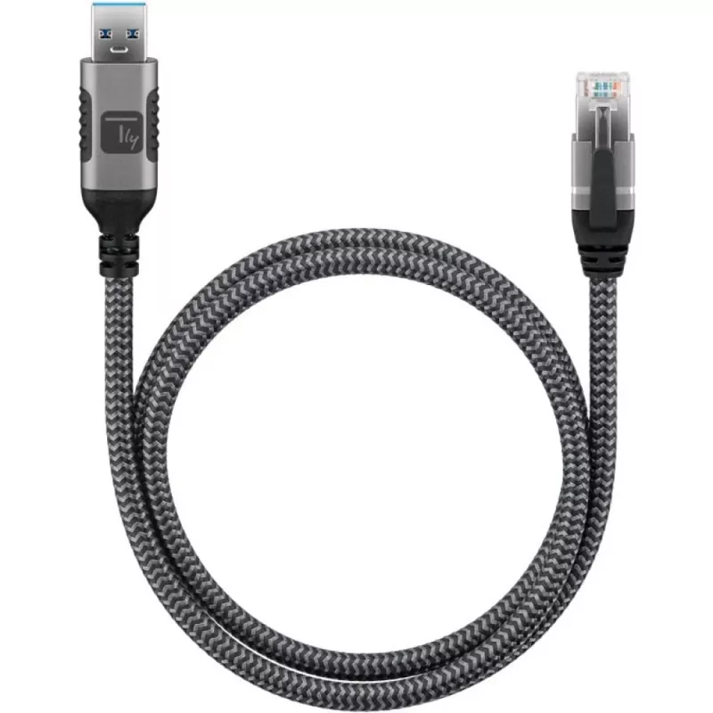 Techly ICOC-U3A-RJ45-050 USB 3.0 Type-A–Gigabit Ethernet -sovitinkaapeli, 5 m, musta/hopea