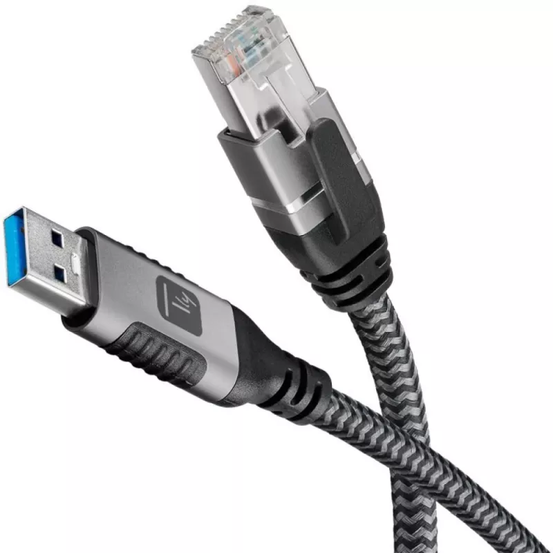 Techly ICOC-U3A-RJ45-050 USB 3.0 Type-A–Gigabit Ethernet -sovitinkaapeli, 5 m, musta/hopea