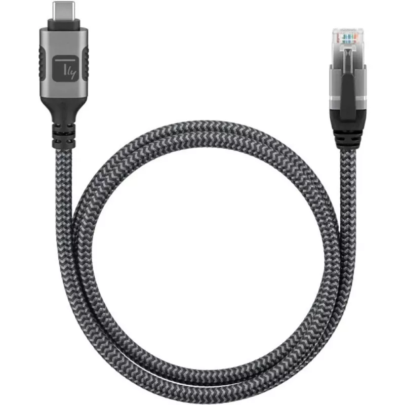 Techly ICOC-U3C-RJ45-050 USB 3.2 Type-C–Gigabit Ethernet -sovitinkaapeli, 5 m, musta/hopea