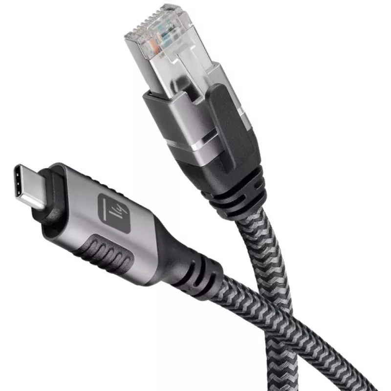 Techly ICOC-U3C-RJ45-050 USB 3.2 Type-C–Gigabit Ethernet -sovitinkaapeli, 5 m, musta/hopea