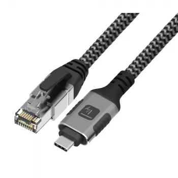 Techly ICOC-U3C-RJ45-075 USB 3.2 Type-C–Gigabit Ethernet -sovitinkaapeli, 7,5 m, musta/hopea