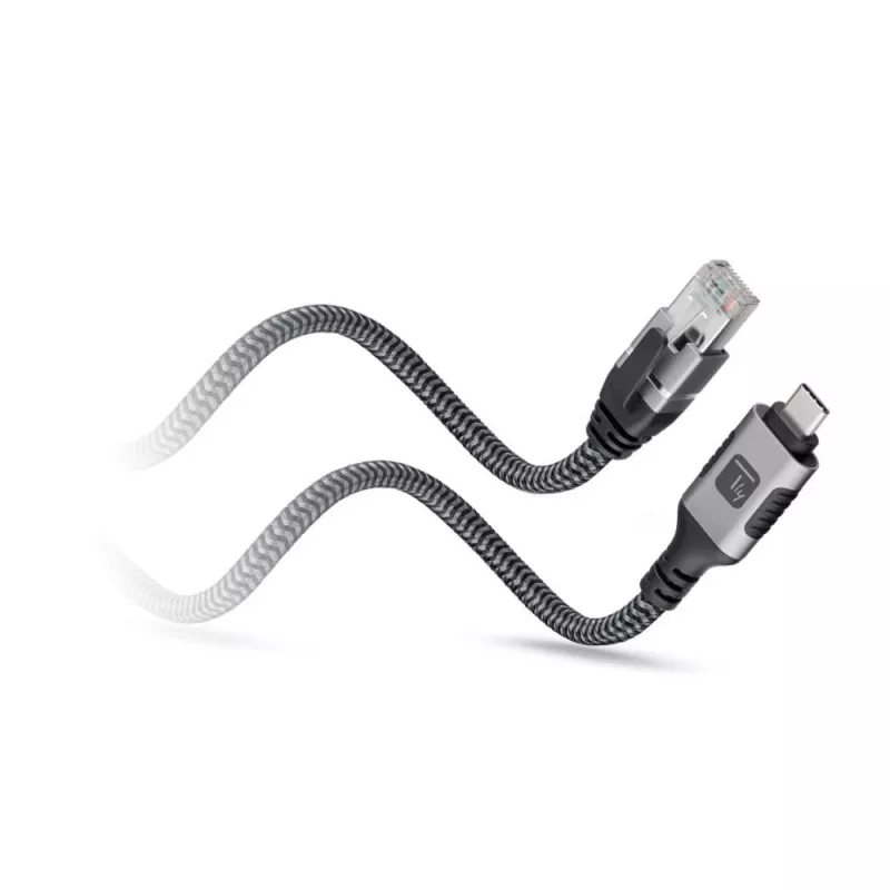 Techly ICOC-U3C-RJ45-075 USB 3.2 Type-C–Gigabit Ethernet -sovitinkaapeli, 7,5 m, musta/hopea
