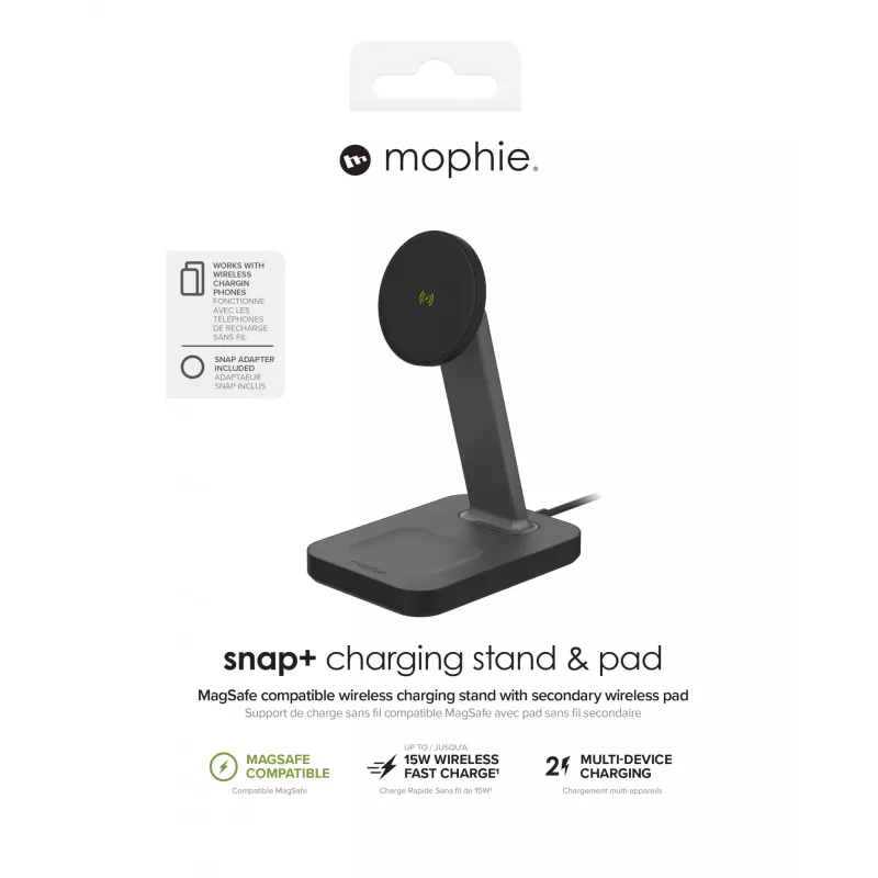 mophie UNV WRLS-snap+ stand & pad-musta-ROC-EU, sisäkäyttö, AC, langaton lataus, musta