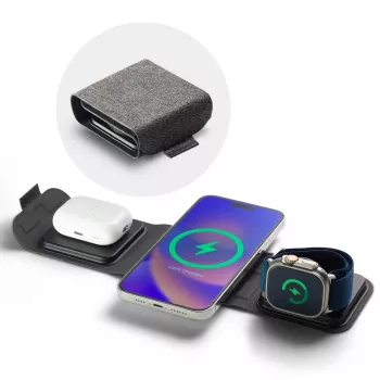 mophie 3-in-1 matkalaturi MagSafe-yhteensopiva (2023), sisäkäyttö, USB, langaton lataus, musta