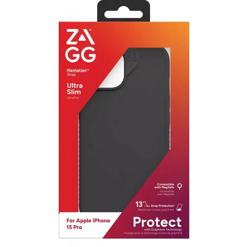 ZAGG Cases Manhattan Snap Apple iPhone 15 Pro musta EN/FR, kotelo, Apple, iPhone 15 Pro, 15,5 cm (6,1 tuumaa), musta