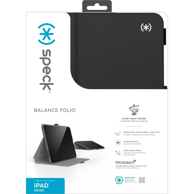Speck Balance Folio -kotelo Apple iPad 10,9 (2022) musta – Microban
