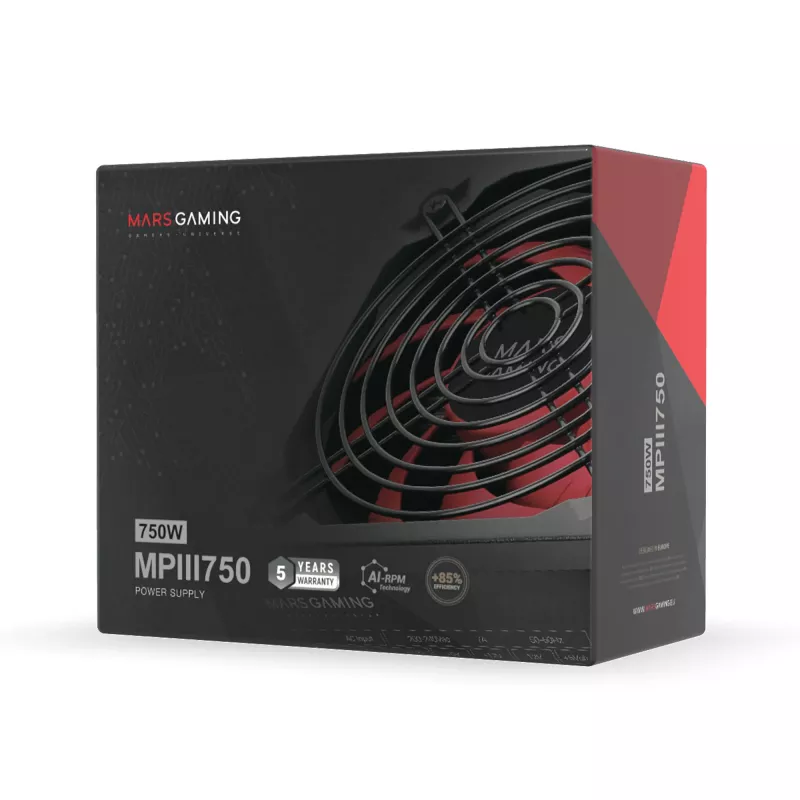 Mars Gaming MPIII750 PC-virtalähde 750W ATX 85 % hyötysuhde 5 vuoden takuu