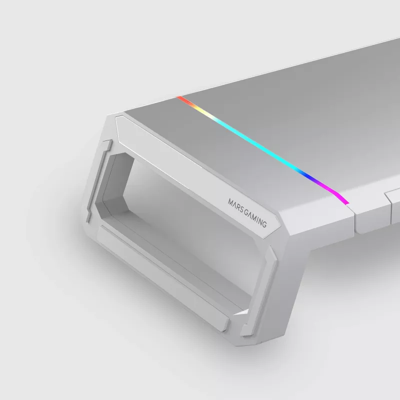 Mars Gaming MGS-ONE valkoinen Chroma RGB -näyttöteline säädettävä koko älypuhelin- ja tablettiteline etu-USB 2.0