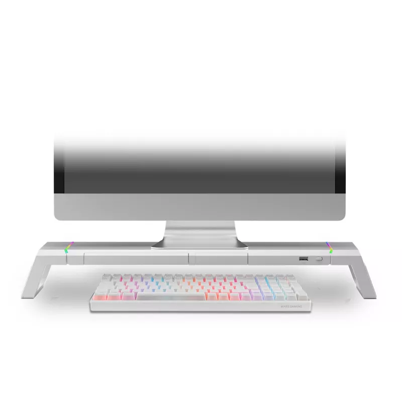 Mars Gaming MGS-ONE valkoinen Chroma RGB -näyttöteline säädettävä koko älypuhelin- ja tablettiteline etu-USB 2.0