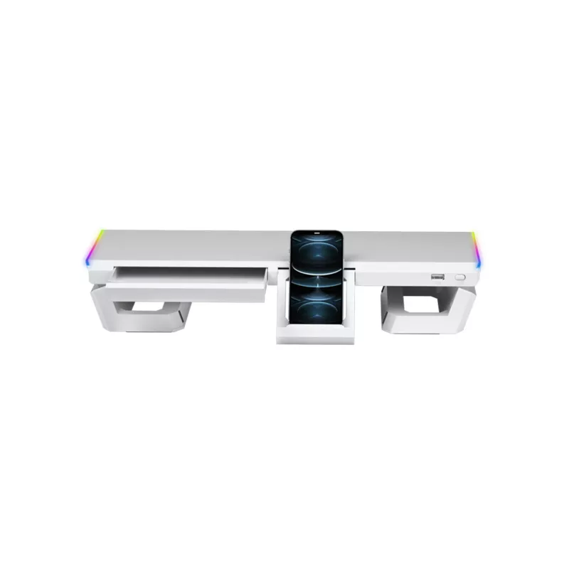 Mars Gaming MGS-ONE valkoinen Chroma RGB -näyttöteline säädettävä koko älypuhelin- ja tablettiteline etu-USB 2.0