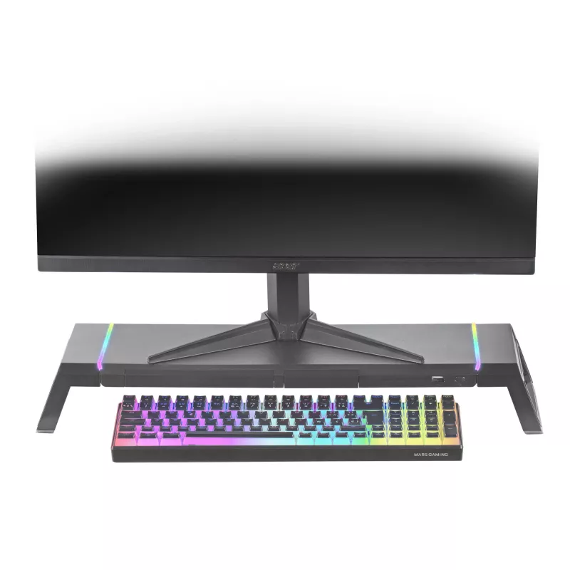 Mars Gaming MGS-ONE musta Chroma RGB -näyttöteline säädettävä koko älypuhelin- ja tablettiteline etu-USB 2.0