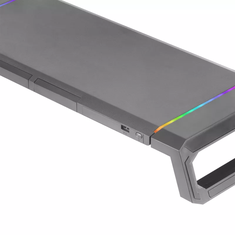 Mars Gaming MGS-ONE musta Chroma RGB -näyttöteline säädettävä koko älypuhelin- ja tablettiteline etu-USB 2.0