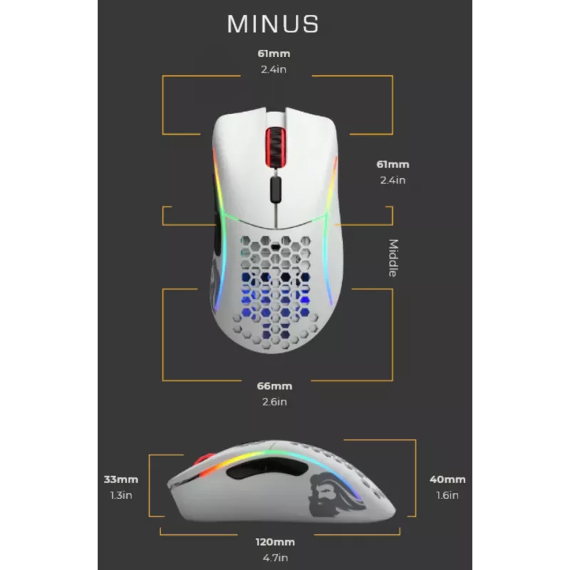 Glorious Gaming Glorious Model D Minus - mattavalkoinen, oikeakätinen, optinen, USB Type-A, 3200 DPI, 1 ms, valkoinen