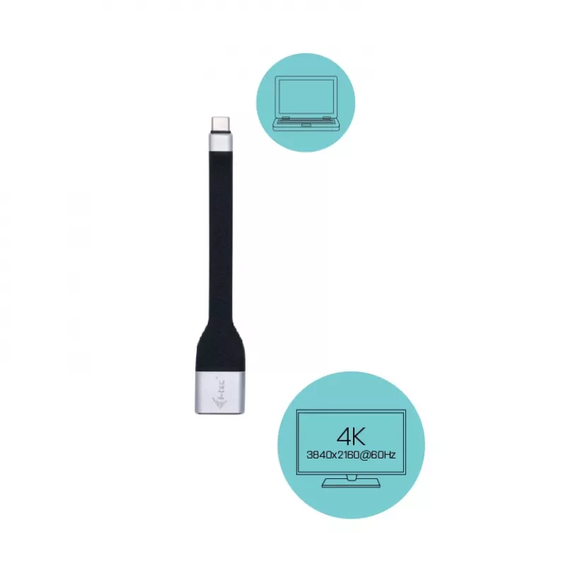 ITEC USB-C - DisplayPort -sovitin i-tec USB-C ohut DP -sovitin 4K/60 Hz, 0,11 m kaapeli, musta