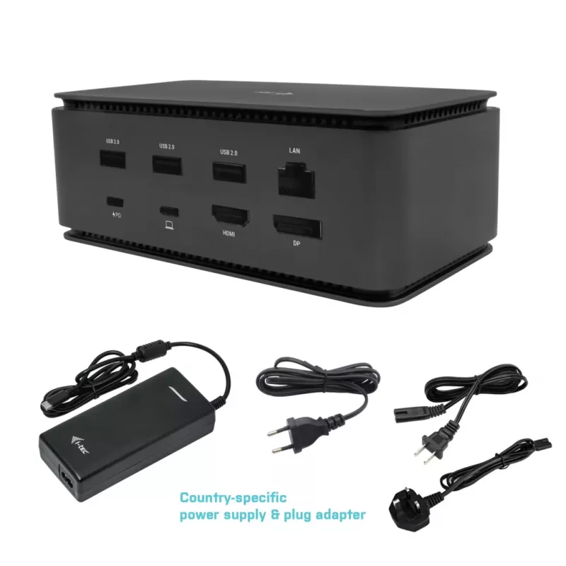 i-tec Metal USB4 -telakointiasema Dual 4K HDMI DP Power Delivery 80 W + yleislaturi 100 W