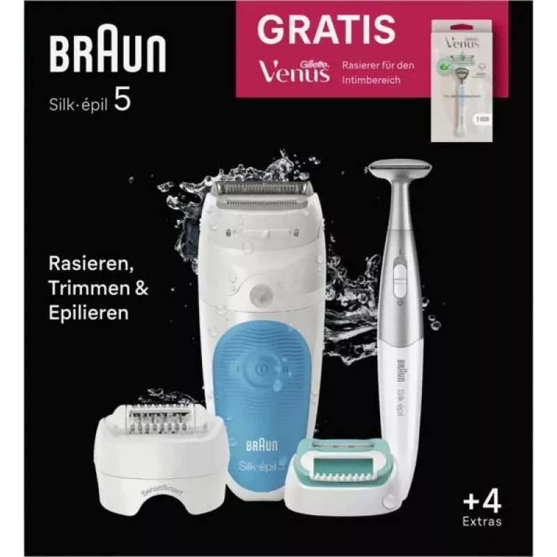 Braun Silk-épil 5 810 + Gillette Venus trimmeri 28 pinsettiä sininen, valkoinen