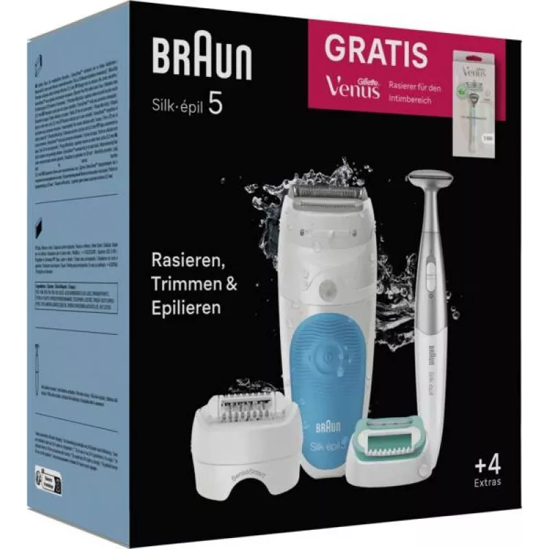 Braun Silk-épil 5 810 + Gillette Venus trimmeri 28 pinsettiä sininen, valkoinen