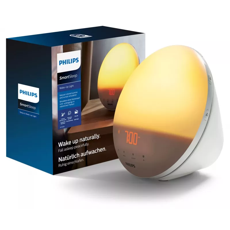 Herätysvalo Philips SmartSleep HF3531/01 — LED-auringonnousuherätys, 300 lx, 7 ääntä, 9 min torkkutoiminto