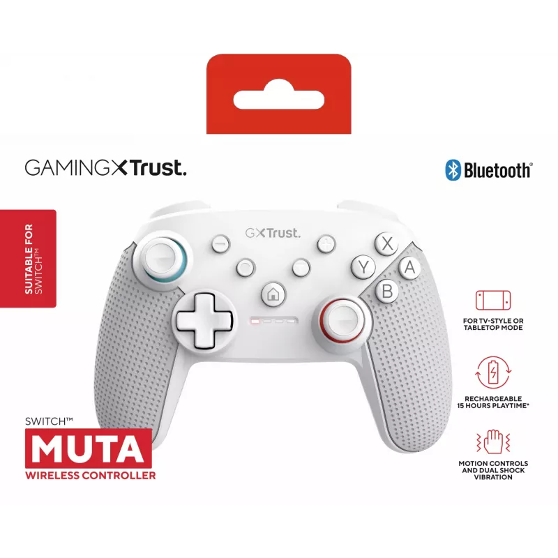 Trust GXT 1246W MUTA valkoinen Bluetooth-peliohjain Nintendo Switch, Nintendo Switch Lite