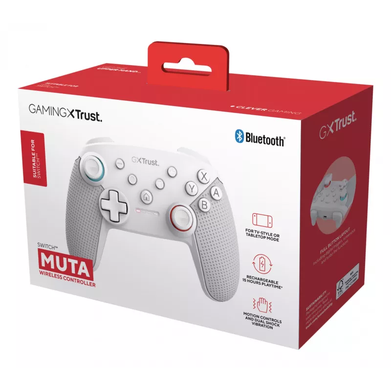 Trust GXT 1246W MUTA valkoinen Bluetooth-peliohjain Nintendo Switch, Nintendo Switch Lite