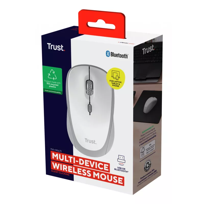 Trust Yvi+ hiiri yleiskäyttöön molempikätinen RF langaton + Bluetooth optinen 1600 DPI