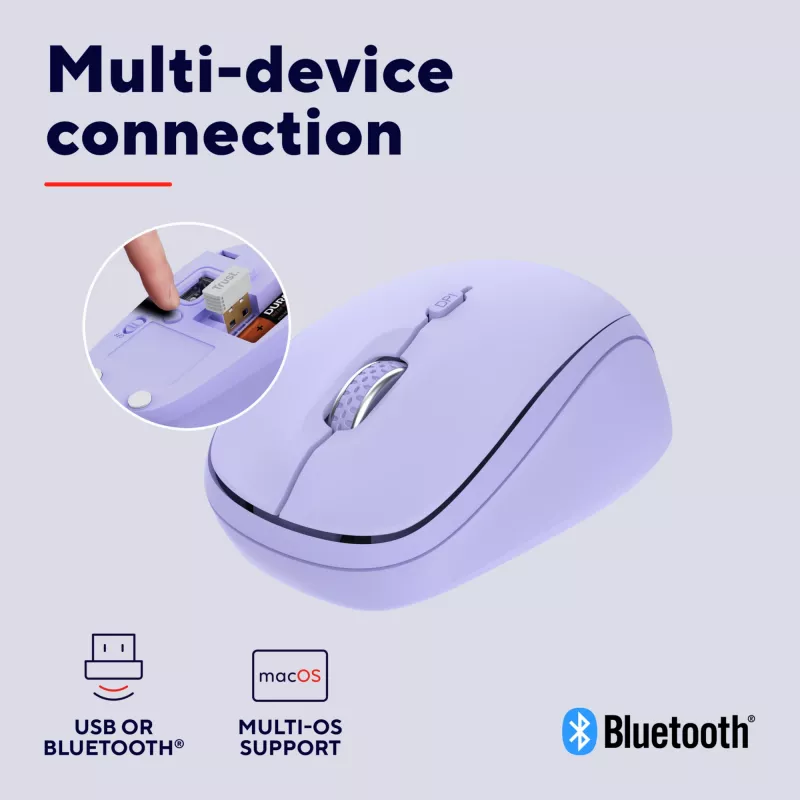 Trust Yvi+ hiiri yleiskäyttöön molempikätinen RF langaton + Bluetooth optinen 1600 DPI