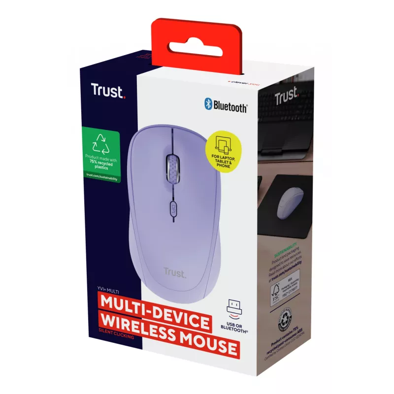 Trust Yvi+ hiiri yleiskäyttöön molempikätinen RF langaton + Bluetooth optinen 1600 DPI