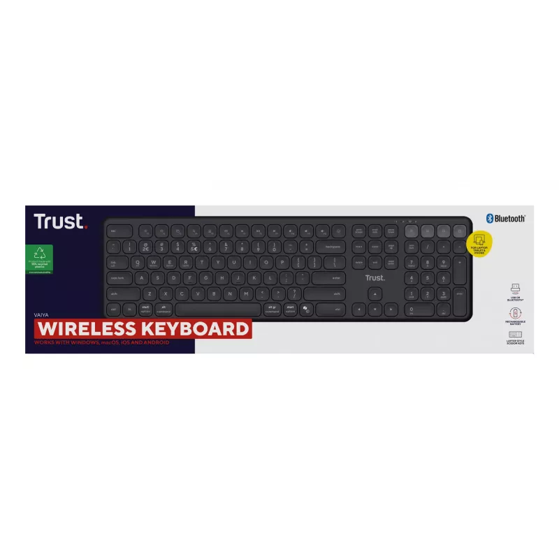 Trust Vaiya näppäimistö yleiskäyttöön USB + RF langaton + Bluetooth AZERTY belgialainen musta