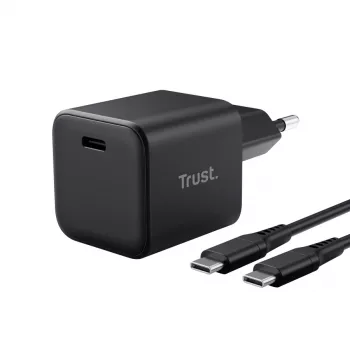 Laturi TRUST Maxo ultrapieni 65W GaN USB-C musta 2 m kaapelilla