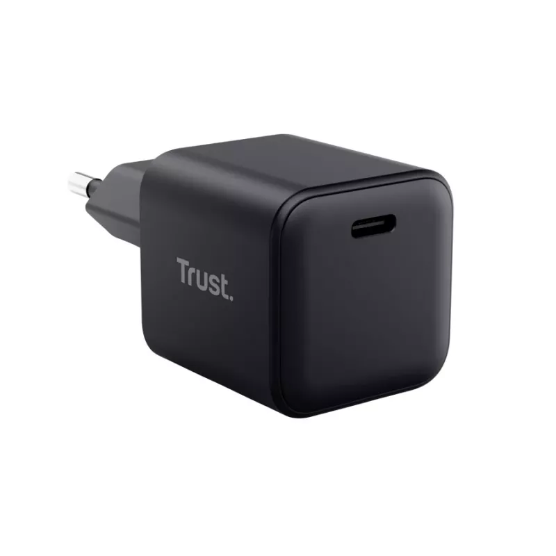 Laturi TRUST Maxo ultrapieni 65W GaN USB-C musta 2 m kaapelilla