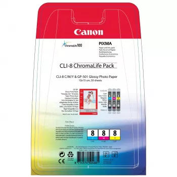 Canon CLI-8 Chromalife-pakkaus mustepatruuna 3 kpl alkuperäinen syaani, magenta, keltainen