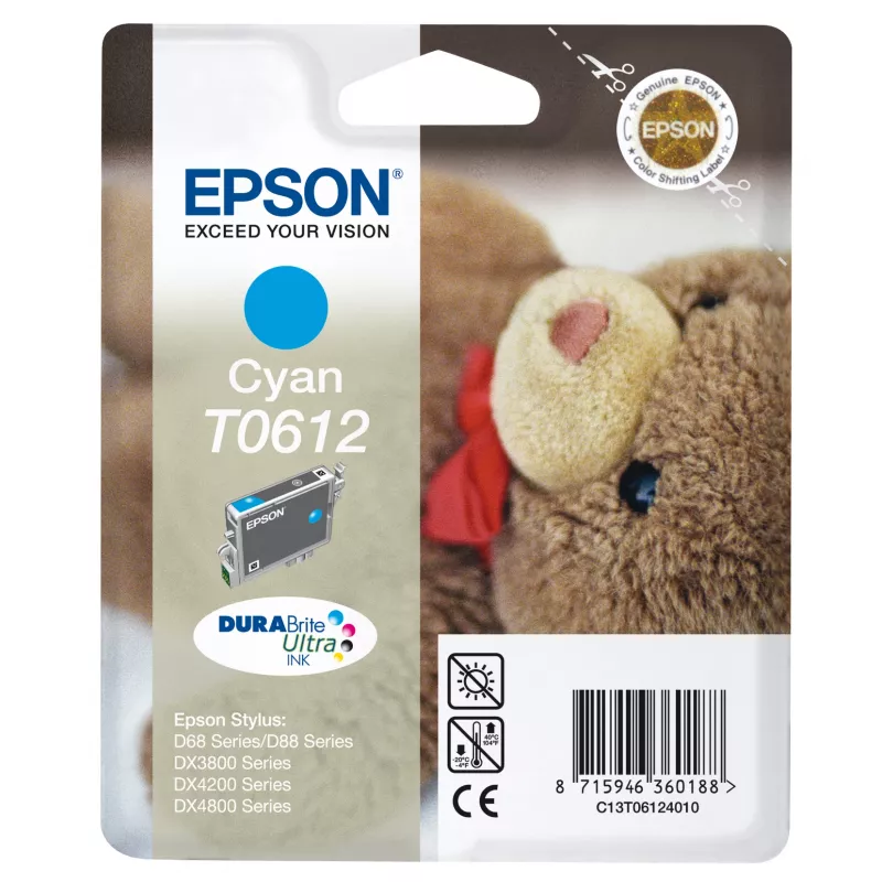 Epson Teddybear yksittäispakkaus syaani T0612 DURABrite Ultra muste, syaani, 8 ml, 1 kpl