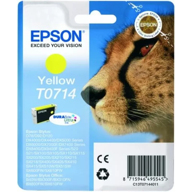 Epson Cheetah yksittäispakkaus keltainen T0714 DURABrite Ultra muste