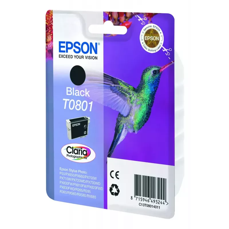 Epson Hummingbird yksittäispakkaus musta T0801 Claria Photographic Ink