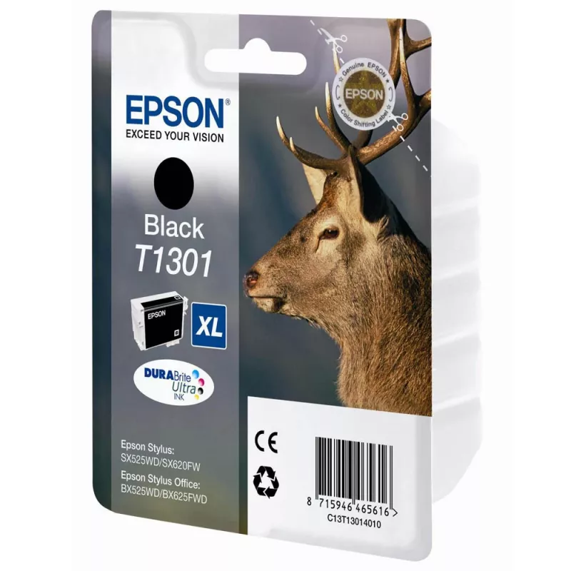 Epson Stag yksittäispakkaus musta T1301 DURABrite Ultra -muste, musta, pigmenttipohjainen muste, 1 kpl