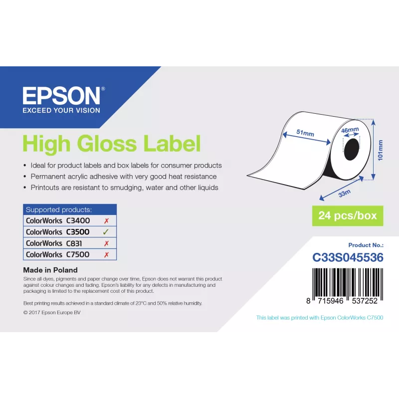 Epson kiiltävä tarra - jatkuva rulla: 51 mm x 33 m