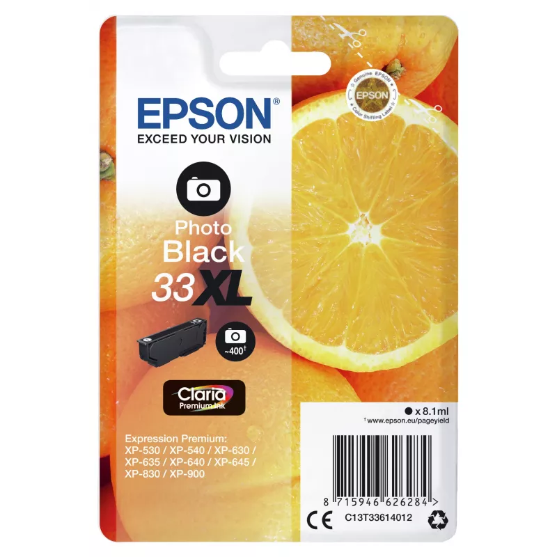 Epson Oranges yksittäispakkaus valokuvamusta 33XL Claria Premium muste