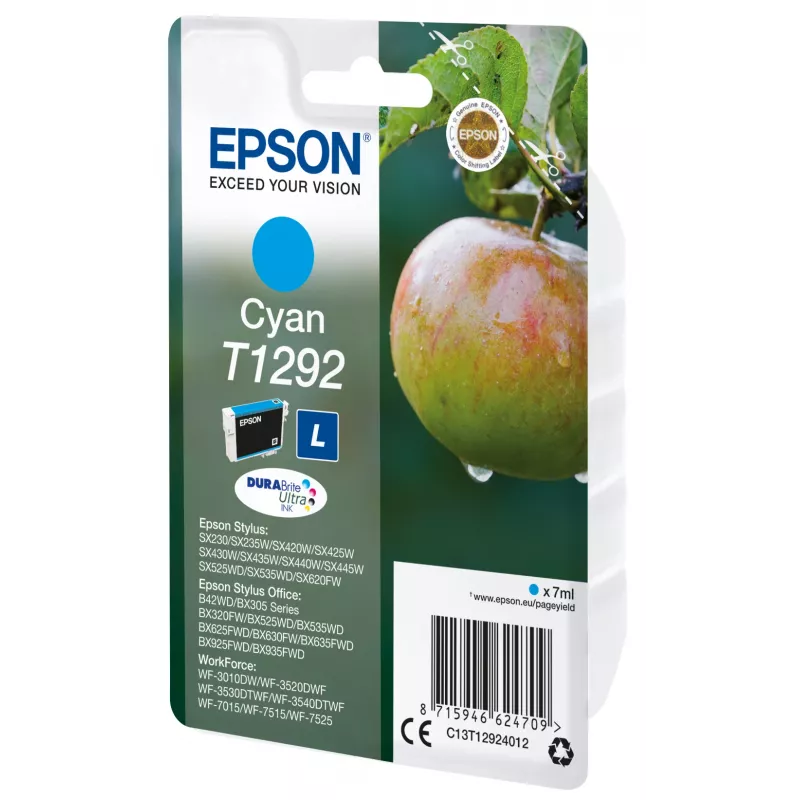Epson Apple yksittäispakkaus syaani T1292 DURABrite Ultra muste, syaani, 7 ml, 1 kpl