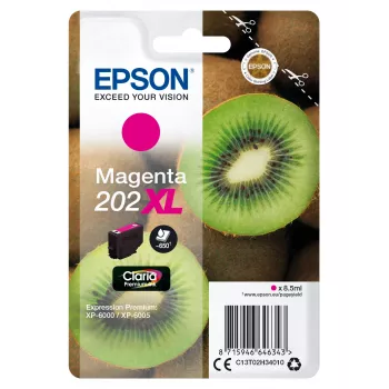 Epson Kiwi yksittäispakkaus magenta 202XL Claria Premium muste, korkea (XL) kesto, magenta, pigmenttimuste, 8,5 ml, 1 kpl, 650 sivua