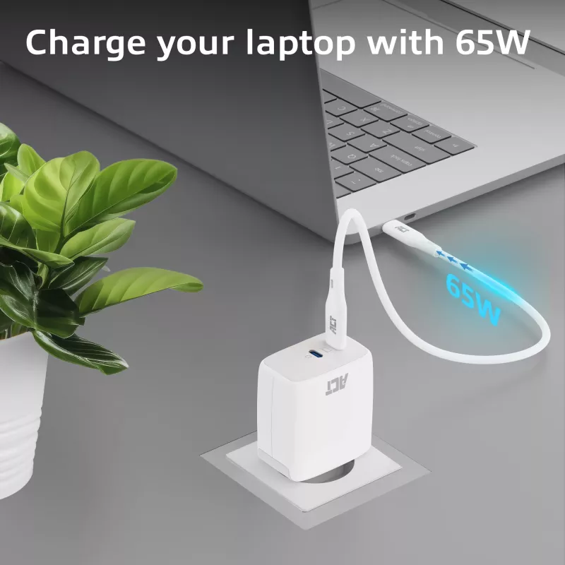 ACT USB-C-laturi 65W 2-porttinen Power Delivery PPS ja GaNFast