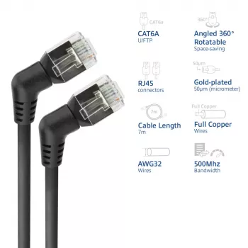 ACT DD1907 verkkokaapeli Cat6 U/FTP (STP) 7 m, RJ-45 - RJ-45, kultapinnit, musta