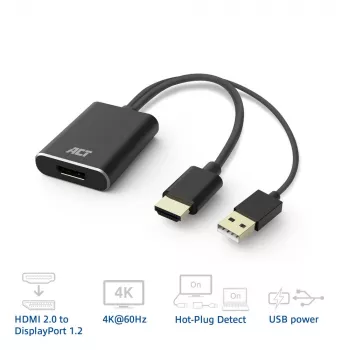 ACT AC7536 videokaapeliadapteri 0,24 m HDMI + USB DisplayPort musta