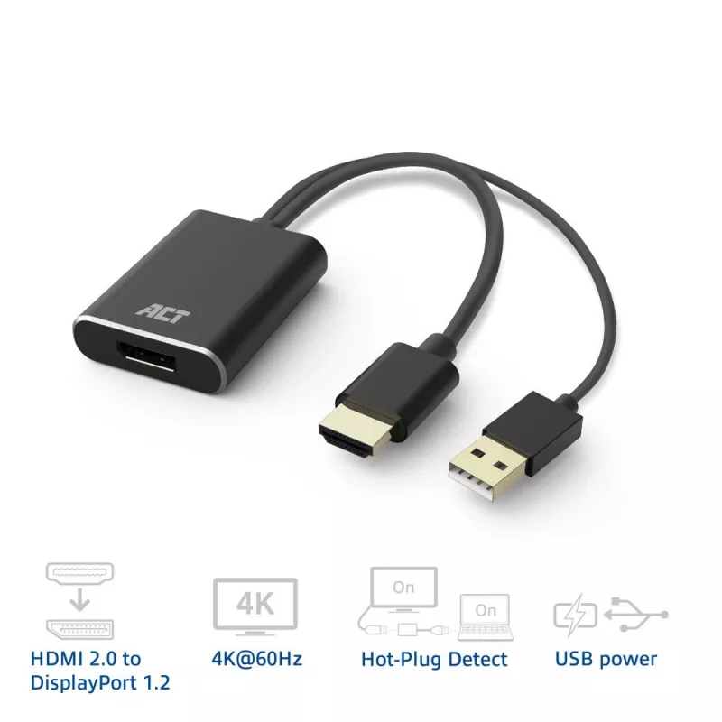 ACT AC7536 videokaapeliadapteri 0,24 m HDMI + USB DisplayPort musta