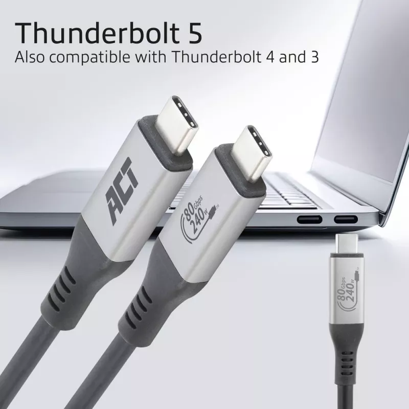 ACT USB4 80Gbps Thunderbolt 5 -kaapeli 240W USB Type-C, USB-IF-sertifioitu, 1,5 metriä