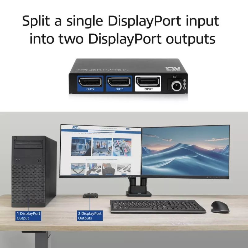 ACT 1x2 DisplayPort 1.4 MST -jakaja