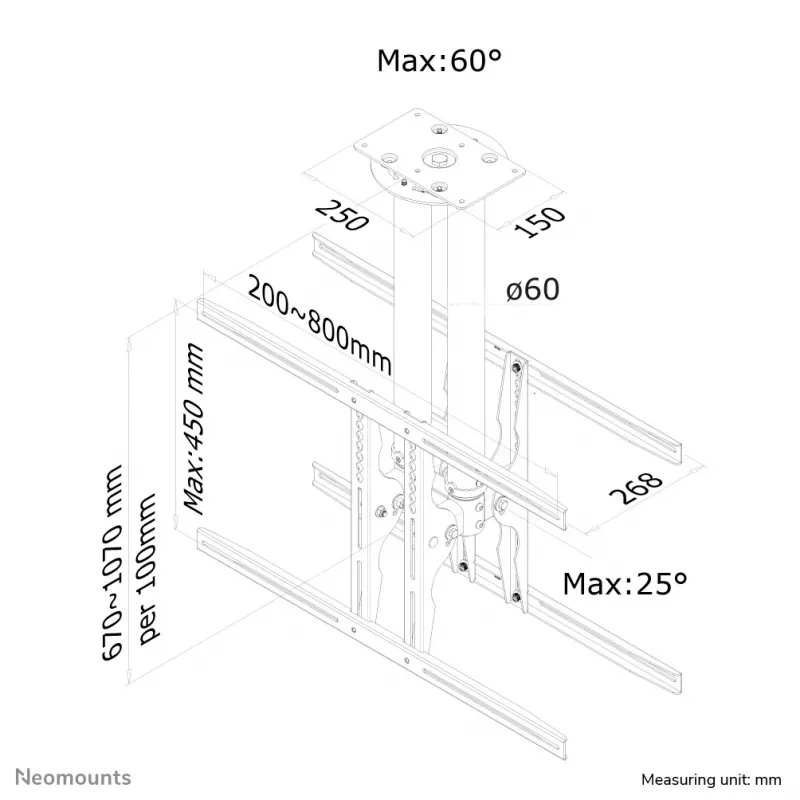 Neomounts PLASMA-C100D kahden näytön/TV:n kattokiinnike 37-75 tuumaa - k 67-107 cm