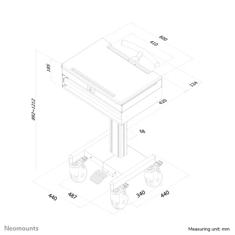 Neomounts MED-M100 lääkinnällinen mobiilityöasema -17 tuumaa - kaasujousi - lukittava