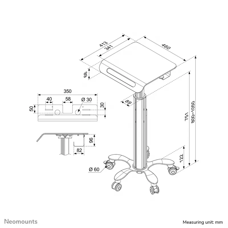 Neomounts MED-M050 lääkinnällinen mobiilityöasema 10-18 tuumaa - kaasujousi